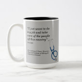 Dr. Fauci, tweezijdig ontwerp, grijs/bleek limoen Tweekleurige Koffiemok (Links)