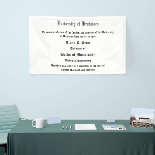 Dr Frank N. Stein's diploma banner (Beurs)