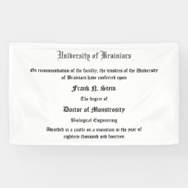 Dr Frank N. Stein's diploma banner