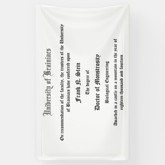 Dr Frank N. Stein's diploma banner (Verticaal)