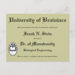 Dr. Frankenstein's diploma, briefkaart