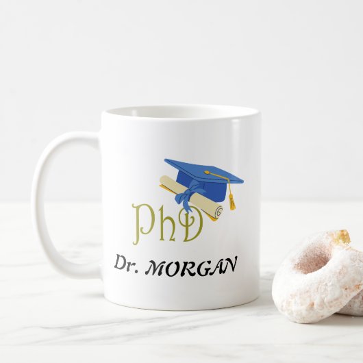Dr. (Jouw naam) PhD Afstuderen Koffiemok (Met donut)