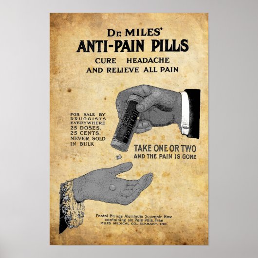  Dr. Miles Anti Pain Pill Medicine Ad Poster (Voorkant)