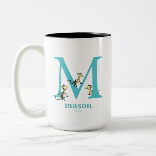 Dr. Seuss ABC: Brief M - Blauwgroen| Jouw namen to Tweekleurige Koffiemok (Links)