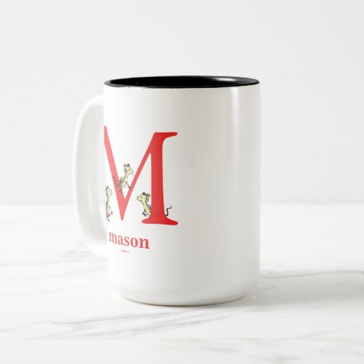 Dr. Seuss ABC: Brief M - rood| Jouw namen toevoege Tweekleurige Koffiemok (Voorkant links)