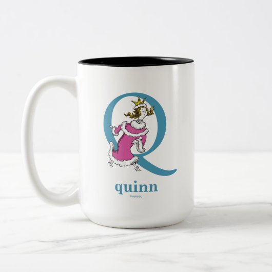 Dr. Seuss ABC: Brief Q - blauw| Jouw namen toevoeg Tweekleurige Koffiemok (Links)