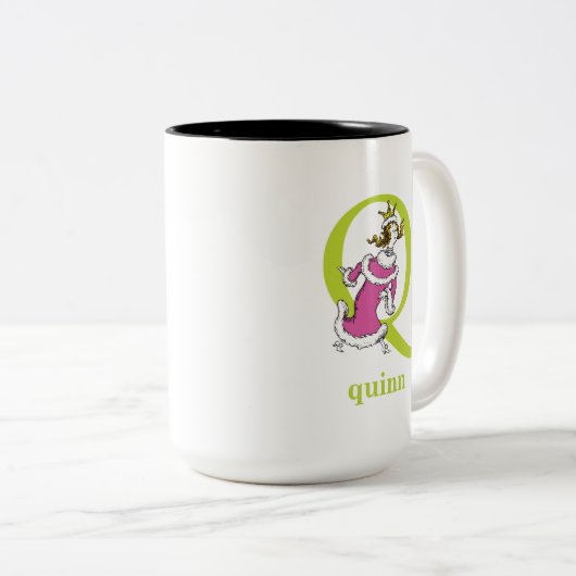 Dr. Seuss ABC: Brief Q - groen| Jouw namen toevoeg Tweekleurige Koffiemok (Voorkant rechts)