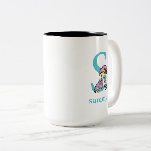 Dr. Seuss ABC: Brief S - blauw| Jouw namen toevoeg Tweekleurige Koffiemok (Voorkant rechts)