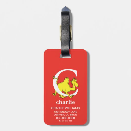 Dr. Seuss ABC: Letter C - White | Jouw namen toevo Bagagelabel (Achterkant verticaal)