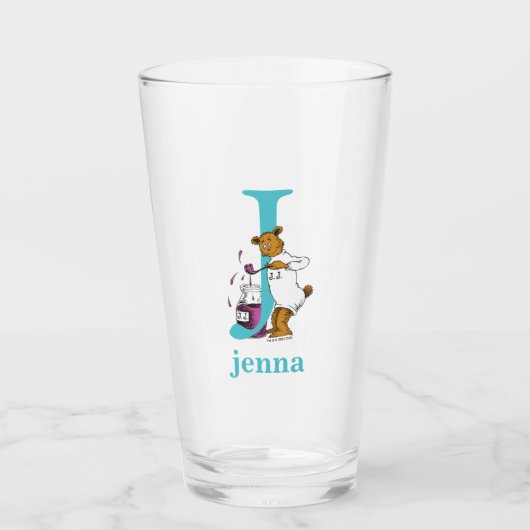 Dr. Seuss ABC: Letter J - Blauwgroen | Jouw namen Glas (Voorkant)
