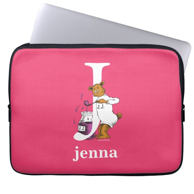 Dr. Seuss ABC: Letter J - White | Jouw namen toevo Laptop Sleeve (Voorkant)