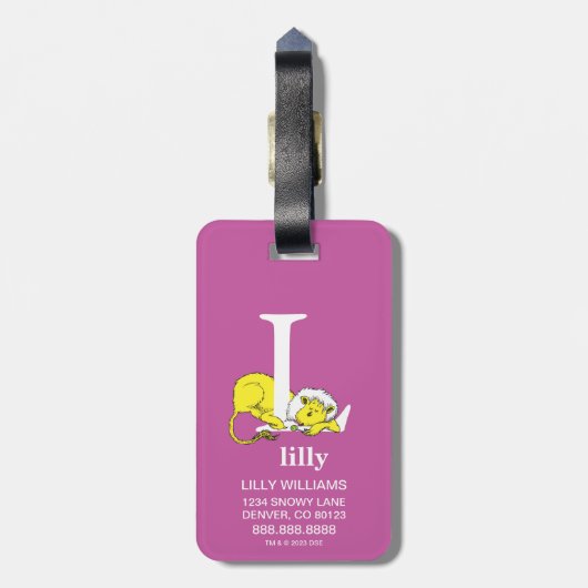 Dr. Seuss ABC: Letter L - White | Jouw namen toevo Bagagelabel (Achterkant verticaal)