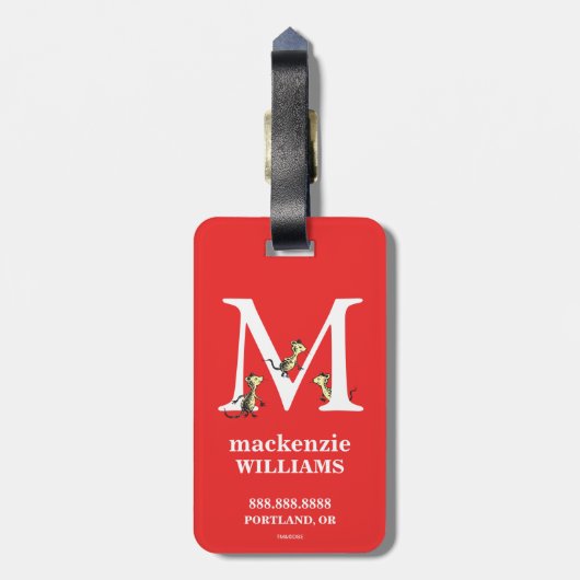 Dr. Seuss ABC: Letter M - White | Jouw namen toevo Bagagelabel (Achterkant verticaal)