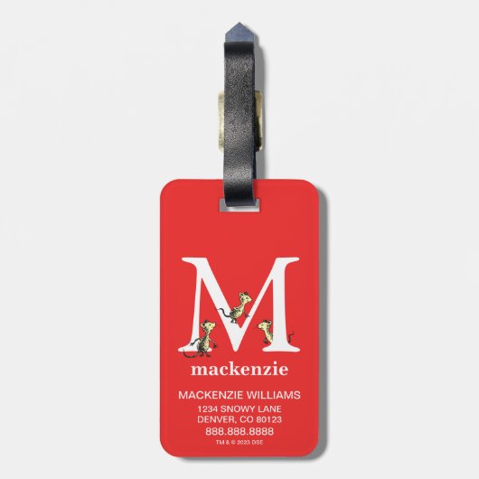 Dr. Seuss ABC: Letter M - White | Jouw namen toevo Bagagelabel (Achterkant verticaal)