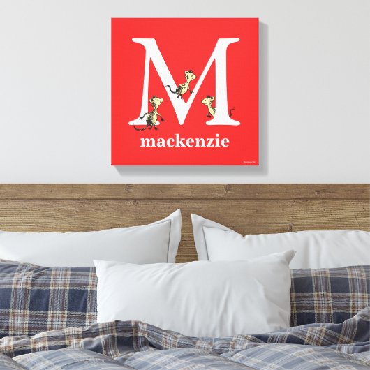 Dr. Seuss ABC: Letter M - White | Jouw namen toevo Canvas Afdruk (Insitu (Slaapkamer))
