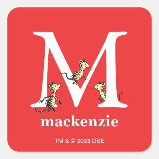 Dr. Seuss ABC: Letter M - White | Jouw namen toevo Vierkante Sticker (Voorkant)