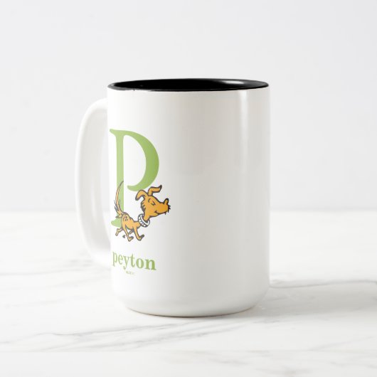 Dr. Seuss ABC: Letter P - Green | Jouw namen toevo Tweekleurige Koffiemok (Voorkant links)