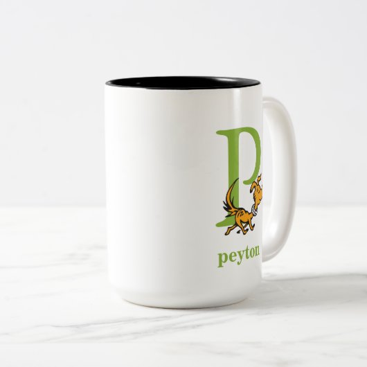 Dr. Seuss ABC: Letter P - Green | Jouw namen toevo Tweekleurige Koffiemok (Voorkant rechts)