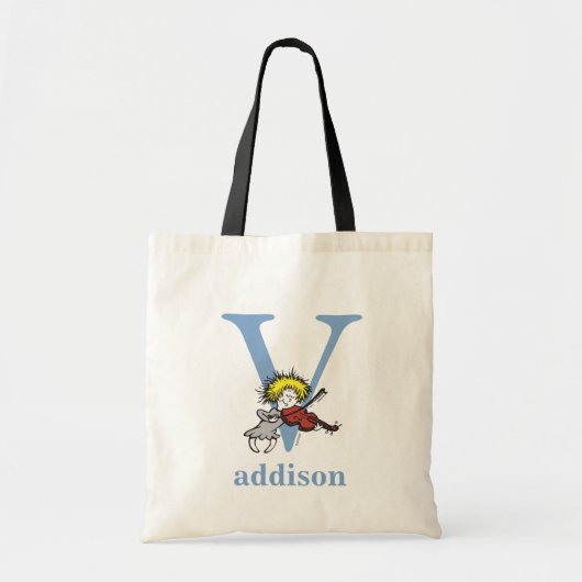 Dr. Seuss ABC: Letter V - Blue | Jouw namen toevoe Tote Bag (Voorkant)