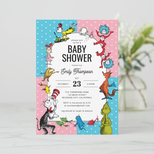 Dr. Seuss - Boekpersonages | Pastel Baby shower Kaart (Staand voorkant)