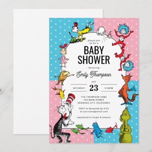 Dr. Seuss - Boekpersonages | Pastel Baby shower Kaart (Voorkant / Achterkant)