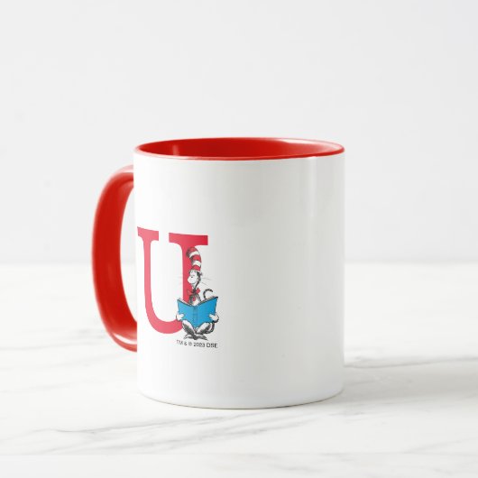 Dr. Seuss Cat in het Pet - Lezen Monogram U Mok (Voorkant links)