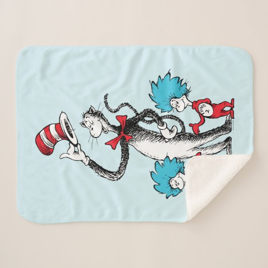 Dr. Seuss | Cat in het Pet, Thing One & Thing Two Sherpa Deken (Voorkant (horizontaal))