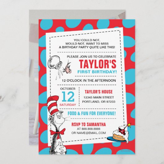 Dr. Seuss Cat in het Pet Verjaardag Voeg een foto  Kaart (Voorkant / Achterkant)