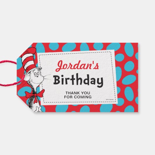Dr. Seuss Cat in het Pet Verjaardagsfeestgunst Cadeaulabel (Achterkant Horizontaal)