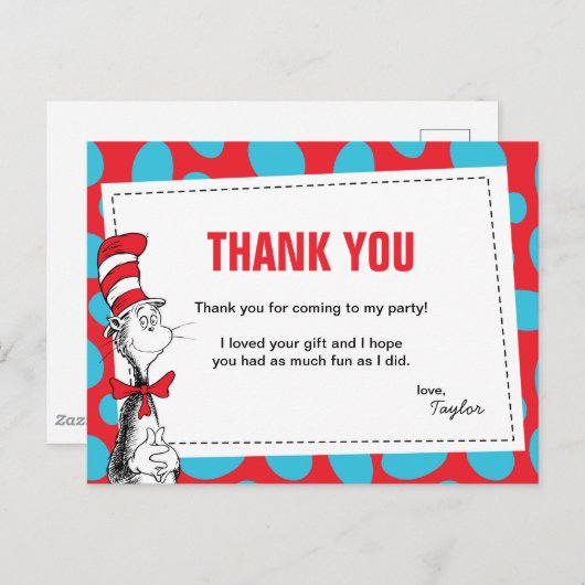Dr. Seuss | De Kat in de Hoed Verjaardag Bedankt Briefkaart (Voorkant / Achterkant)