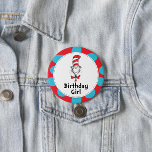 Dr. Seuss De Kat in de Hoed Verjaardagsmeisje Ronde Button 7,6 Cm