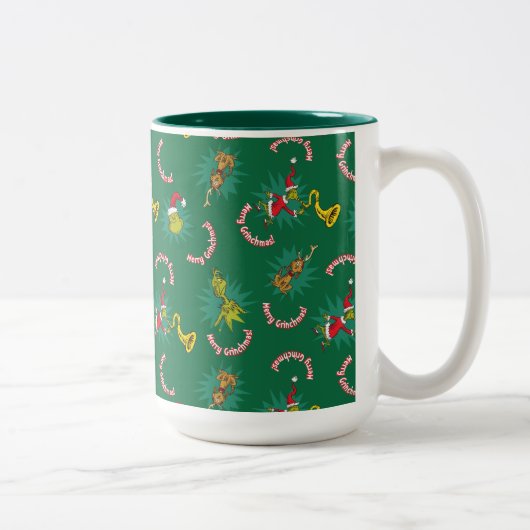 Dr. Seuss| De knuppel| Merry Grinchmas Pattern Tweekleurige Koffiemok (Rechts)