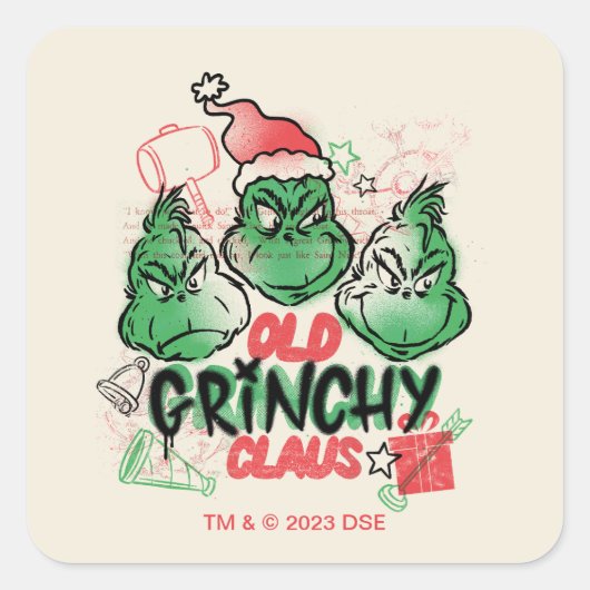 Dr. Seuss | De oude Grinch Claus Vierkante Sticker (Voorkant)