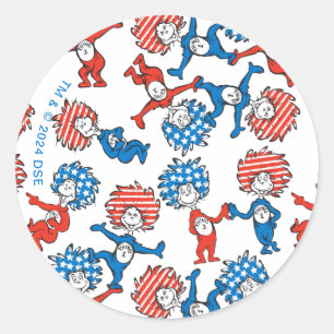 Dr. Seuss   Ding Eén Ding Twee Amerikaanse Vlag Pa Ronde Sticker