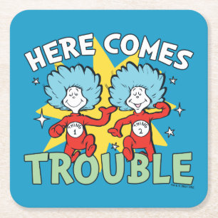 Dr. Seuss Ding Een Ding Twee Daar Komt Problemen Kartonnen Onderzetters