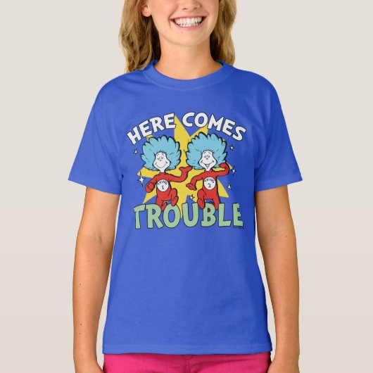 Dr. Seuss | Ding Een Ding Twee Daar Komt Problemen T-shirt (Voorkant)