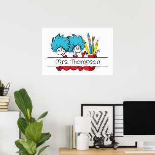 Dr. Seuss Ding Een Ding Twee Leraar Naam Poster