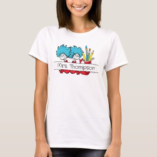 Dr. Seuss | Ding Eén Ding Twee Leraar Naam T-shirt (Voorkant)