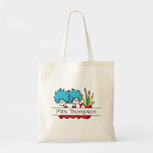 Dr. Seuss | Ding Eén Ding Twee Leraar Naam Tote Bag (Voorkant)