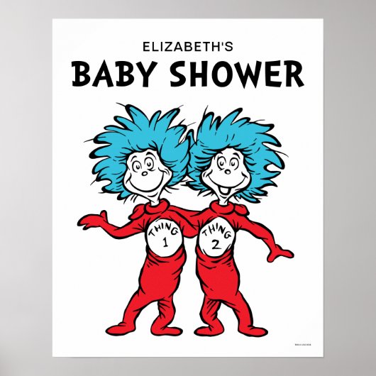 Dr Seuss ding één ding twee | Tweeling Baby shower Poster (Voorkant)