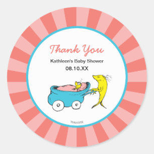 Dr. Seuss Eén vis - Girl Baby shower Hartelijk da Ronde Sticker