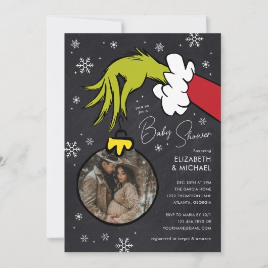 Dr. Seuss | Grinch Chalkboard Baby shower Kaart (Voorkant)