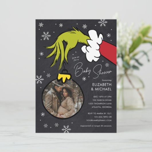 Dr. Seuss | Grinch Chalkboard Baby shower Kaart (Staand voorkant)
