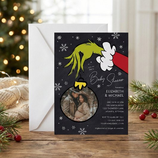 Dr. Seuss | Grinch Chalkboard Baby shower Kaart