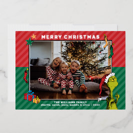 Dr. Seuss | Grinch Familie Foto Vakantie Folie Feestdagenkaart