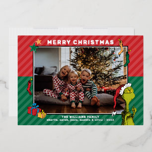 Dr. Seuss   Grinch Familie Foto Vakantie Folie Feestdagenkaart