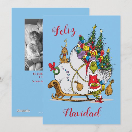 Dr. Seuss | Grinch - Gelukkig Kerstmis Foto Feestdagenkaart (Voorkant / Achterkant)