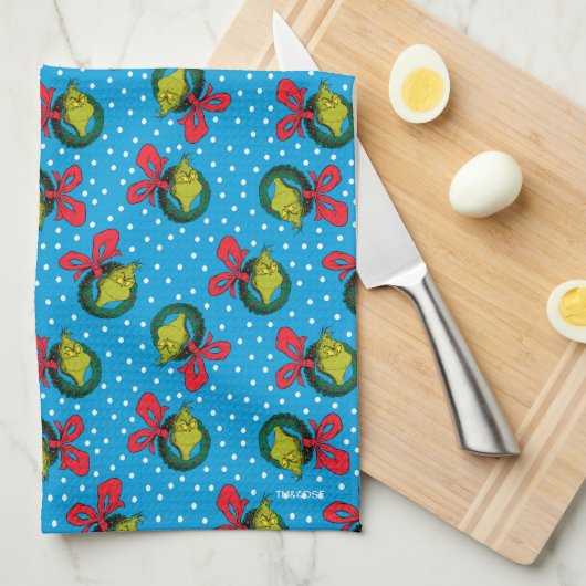 Dr. Seuss | Grinch | Kerstkrans Patroon Theedoek (Quarter Fold)