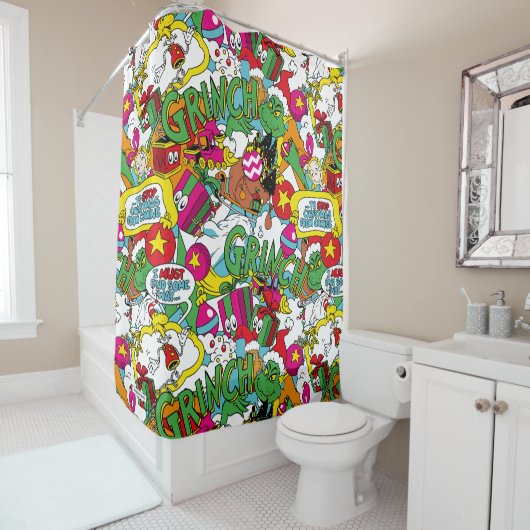 Dr. Seuss | Grinch kleurrijk patroon Douchegordijn (In situ)