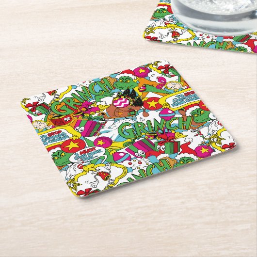 Dr. Seuss | Grinch kleurrijk patroon Kartonnen Onderzetters (Schuin)